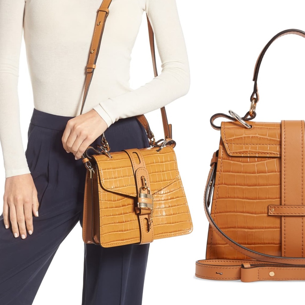 Chloe Small Aby Croc Embossed Leather Shoulder Bag